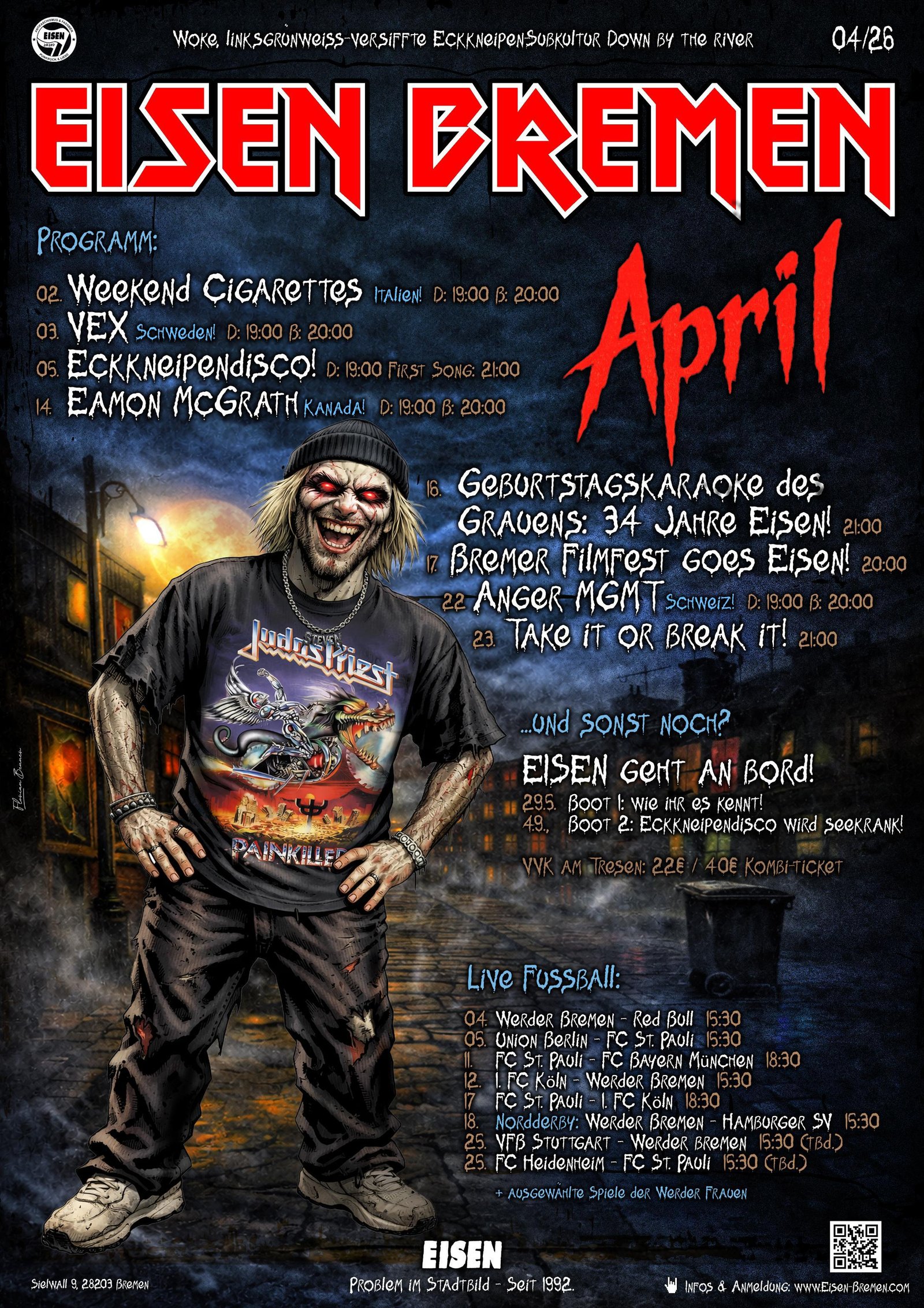 Aktuelles EISEN Bremen Programm - Konzerte und Fußball live im Viertel